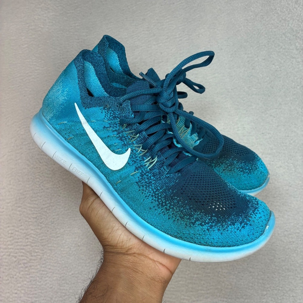 Nike Free RN Flyknit Running Shoes Men 7 Blue Lightweight Athletic 880843-400